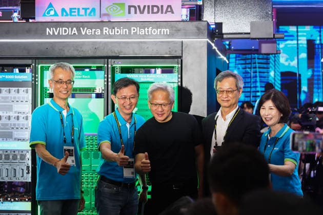 NVIDIA s CEO Jensen Huang visits COMPUTEX TAIPEI 2026 TAIPEI, TAIWAN - JUNE 3: Jensen Huang, the CEO of American multinational tech giant NVIDIA, poses for photos as he visits a booth featuring next-generation AI supercomputing platform NVIDIA Vera Rubin, at the COMPUTEX TAIPEI trade show, in Taipei, Taiwan, on June 3, 2026. COMPUTEX TAIPEI is one of the world’s largest and most significant trade shows, featuring latest technologies, drones, data centres, Artificial Intelligence (AI) technologies, supercomputers, semiconductors products and other things from major international firms such as Nvidia, Intel, NXP and Foxconn. Daniel Ceng Anadolu Taipei Taiwan. Editorial use only. Please get in touch for any other usage.  Copyright: x2026xAnadoluxDanielxCengx