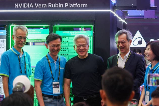 NVIDIA s CEO Jensen Huang visits COMPUTEX TAIPEI 2026 TAIPEI, TAIWAN - JUNE 3: Jensen Huang, the CEO of American multinational tech giant NVIDIA, poses for photos as he visits a booth featuring next-generation AI supercomputing platform NVIDIA Vera Rubin, at the COMPUTEX TAIPEI trade show, in Taipei, Taiwan, on June 3, 2026. COMPUTEX TAIPEI is one of the world’s largest and most significant trade shows, featuring latest technologies, drones, data centres, Artificial Intelligence (AI) technologies, supercomputers, semiconductors products and other things from major international firms such as Nvidia, Intel, NXP and Foxconn. Daniel Ceng Anadolu Taipei Taiwan. Editorial use only. Please get in touch for any other usage.  Copyright: x2026xAnadoluxDanielxCengx