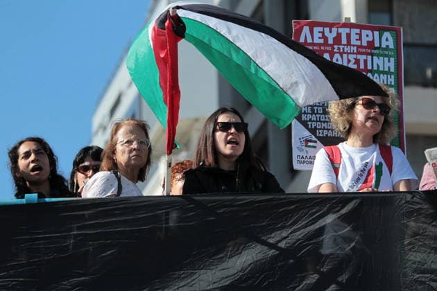 June 3, 2026, Piraeus, Greece: Demonstrators gather at the port of Piraeus to protest the arrival of a cruise ship carrying Israeli tourists. Protesters expressed solidarity with Palestinians and opposition to IsraelÃ¢â‚¬â ¢s military operations in Gaza, holding banners and chanting slogans as the vessel docked in GreeceÃ¢â‚¬â ¢s largest port. Piraeus Greece - ZUMAv62_ 20260603_zaf_v62_006 Copyright: xAristidisxVafeiadakisx
