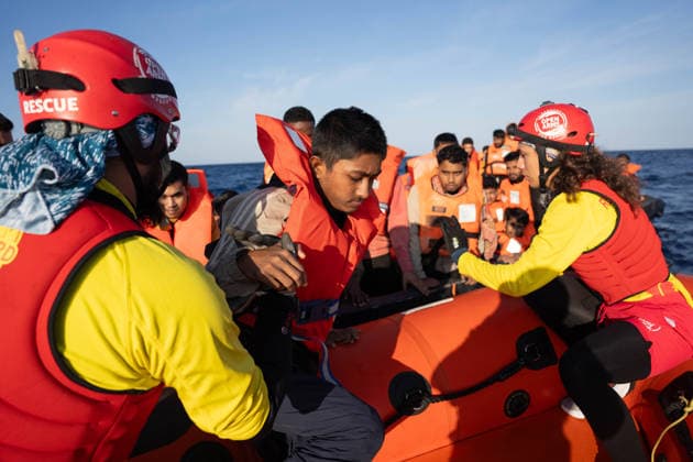 NGO rescue ship Open Arms rescues 58 migrants in Central Mediterranean CENTRAL MEDITERRANEAN – JUNE 3: A wooden boat carrying 58 migrants, including 18 unaccompanied minors from Sudan, Eritrea, Egypt, Bangladesh and Somalia, is rescued by the NGO vessel Open Arms in the Central Mediterranean on June 3, 2026. The migrants had departed Libya the previous day. Crew members distributed life jackets before transferring all 58 people to safety after the overcrowded boat began taking on water. Joan Galvez Anadolu At Sea At Sea. Editorial use only. Please get in touch for any other usage.  Copyright: x2026xAnadoluxJoanxGalvezx