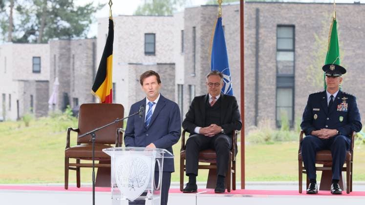 FPS Finance chairman Filip Van de Velde speeches at the inauguration of the new buildings in the NATO SHAPE-Village in Casteau, Soignies on Wednesday 03 June 2026. The Supreme Headquarters Allied Powers Europe, located near Mons, is the NATO central command center in Europe.  BENOITxDOPPAGNE 175798297