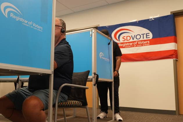 June 2, 2026, San Dieho, California, United States: People vote at the San Diego County Registrar of Voters office during California™s primary election. Voters across California cast ballots in races ranging from local offices to statewide contests, including the closely watched gubernatorial primary that will help determine who advances in the race to succeed California Governor. As ballots continue to arrive and be verified throughout Election Day, election officials work to tabulate results while ensuring the accuracy and security of the voting process ahead of the November general election. San Dieho United States - ZUMAs197 20260602_aaa_s197_254 Copyright: xMichaelxHoxWaixLeex