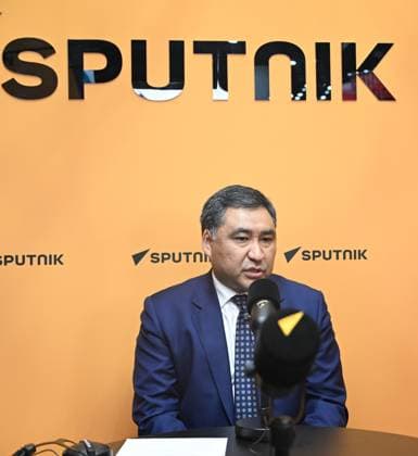 SPIEF-2026. RIA Novosti stand and Sputnik Radio studio 9179306 03.06.2026 SPIEF-2026. Sputnik Radio studio. Daniyar Amangeldiev, First Deputy Chairman of the Cabinet of Ministers of the Kyrgyz Republic Maksim Bogodvid Sputnik St. Petersburg Russia  Copyright: xMaksimxBogodvidx