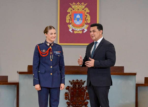 Presentation of the Gold Medal and appointment of Princess Leonor in San Javier Murcia The Princess of Asturias Leonor, accompanied by the mayor of San Javier, José Miguel Luengo d , during the celebration of the institutional act of delivery of the Gold Medal of the Villa and the appointment as adopted daughter, June 3, 2026, in San Javier, Murcia Spain This solemn event, held at the Town Hall of San Javier, recognizes the link of the Princess of Asturias, Leonor de Borbón, with the Murcian municipality due to her period of military training at the General Air Academy AGA located in the town 03 JUNE 2026 Kiko Asunció San Javier, Murcia San Javier, Murcia Espana  Copyright: xKikoxAsuncionx 7568057