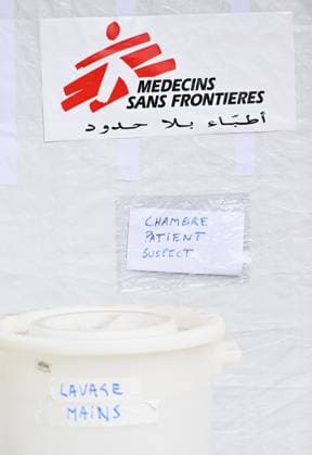 An ebola virus treatment training center, organized by the Medecins Sans Frontieres - Artsen Zonder Grenzen humanitarian charity in Brussels, visited on Wednesday 03 June 2026. The training covers putting on and taking off protective suits, caring for patients, and handling deaths.  ERICxLALMAND 175810507