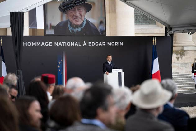 France s President Emmanuel Macron during a national tribute to late French philosopher and sociologist Edgar Morin at the Hotel des Invalides in Paris on June 2, 2026 Edgar Morin has died at the age of 104, on May 29, 2026 Eliot Blondet Pool Bestimage Paris France  Copyright: xEliotxBlondetx xPoolx xBestimagexEliotxBlondetx xPoolx xBestimagex