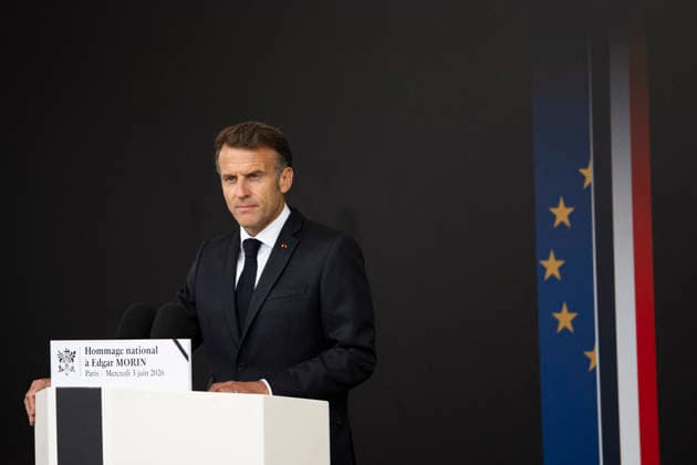 France s President Emmanuel Macron during a national tribute to late French philosopher and sociologist Edgar Morin at the Hotel des Invalides in Paris on June 2, 2026 Edgar Morin has died at the age of 104, on May 29, 2026 Eliot Blondet Pool Bestimage Paris France  Copyright: xEliotxBlondetx xPoolx xBestimagexEliotxBlondetx xPoolx xBestimagex