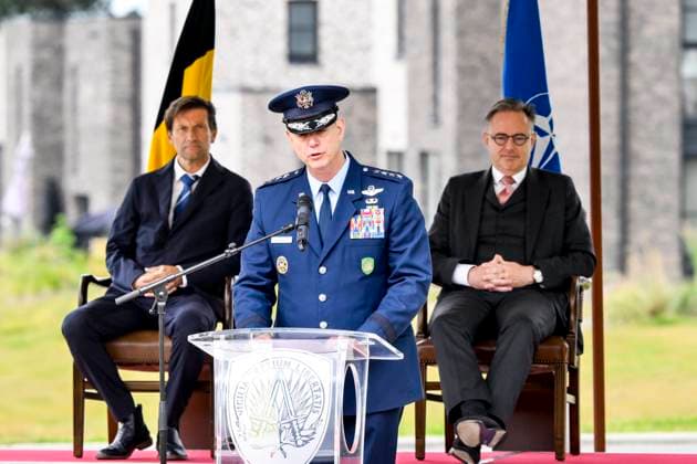 Opening Shape Village MONS, BELGIUM - JUNE 03: Prime Minister Bart de Wever, Deputy Prime Minister, Minister of Defence and General Grynckewych, Supreme Allied Commander Europe, pictured during the inauguration of the new SHAPE Village, comprising 300 houses and 300 apartments built in recent years on June 03, 2026 in Mons, Belgium, 03 06 2026 Mons Belgium  Copyright: xPhilipxReynaersx