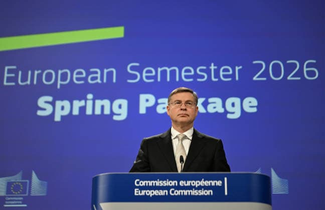 EU Commission Vice-President Minzatu and Commissioner Dombrovskis hold press conference BRUSSELS, BELGIUM - JUNE 03: European Commissioner for Economy Valdis Dombrovskis holds a joint press conference with European Commission Executive Vice-President for Social Rights, Skills, Quality Jobs and Preparedness Roxana Minzatu (not seen) on the European Union s 2026 Spring Package in Brussels, Belgium, on June 03, 2026. Dursun Aydemir Anadolu Brussels Belgium. Editorial use only. Please get in touch for any other usage.  Copyright: x2026xAnadoluxDursunxAydemirx