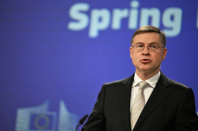 EU Commission Vice-President Minzatu and Commissioner Dombrovskis hold press conference BRUSSELS, BELGIUM - JUNE 03: European Commissioner for Economy Valdis Dombrovskis holds a joint press conference with European Commission Executive Vice-President for Social Rights, Skills, Quality Jobs and Preparedness Roxana Minzatu (not seen) on the European Union s 2026 Spring Package in Brussels, Belgium, on June 03, 2026. Dursun Aydemir Anadolu Brussels Belgium. Editorial use only. Please get in touch for any other usage.  Copyright: x2026xAnadoluxDursunxAydemirx