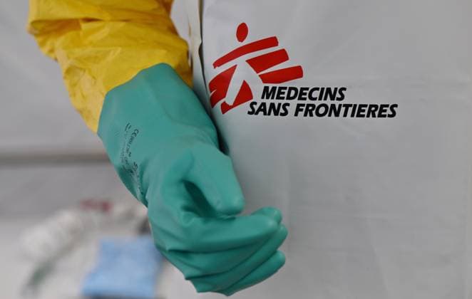 an ebola virus treatment training center, organized by the Medecins Sans Frontieres - Artsen Zonder Grenzen humanitarian charity in Brussels, visited on Wednesday 03 June 2026. The training covers putting on and taking off protective suits, caring for patients, and handling deaths.  ERICxLALMAND 175816254