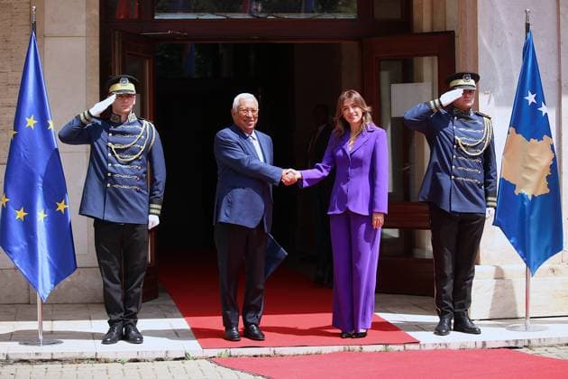 European Council President Costa meets acting Kosovo President Haxhiu in Pristina PRISTINA, KOSOVO - JUNE 03: President of the European Council Antonio Costa (L) meets with Acting President of Kosovo and Speaker of the Assembly Albulena Haxhiu (R) in Pristina, Kosovo, during his Western Balkans tour on June 03, 2026. Erkin Keci Anadolu Pristina Kosovo. Editorial use only. Please get in touch for any other usage.  Copyright: x2026xAnadoluxErkinxKecix
