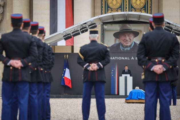 Paris, France le 03 juin 2026 - Le President de la Republique Emmanuel MACRON preside la ceremonie d hommage de la Nation a Edgar Morin, disparu le 29 mai dernier, aux Invalides - The President of the Republic Emmanuel MACRON presides over the Nation s tribute ceremony to Edgar Morin, who passed away on May 29, at the Invalides  Copyright: xSebastienxTOUBONx