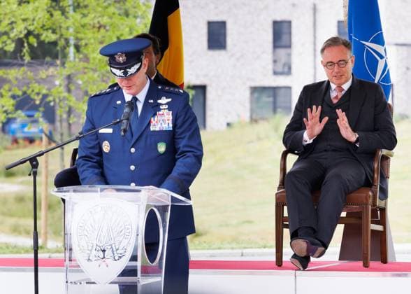 General Alexus G. Grynkewich and Belgium s Prime Minister Bart De Wever pictured at the inauguration of the new buildings in the NATO SHAPE-Village in Casteau, Soignies on Wednesday 03 June 2026. The Supreme Headquarters Allied Powers Europe, located near Mons, is the NATO central command center in Europe.  BENOITxDOPPAGNE 175819829