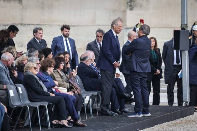 Paris, France le 03 juin 2026 - Le President de la Republique Emmanuel MACRON preside la ceremonie d hommage de la Nation a Edgar Morin, disparu le 29 mai dernier, aux Invalides - The President of the Republic Emmanuel MACRON presides over the Nation s tribute ceremony to Edgar Morin, who passed away on May 29, at the Invalides Ici Dominique de VILLEPIN  Copyright: xSebastienxTOUBONx