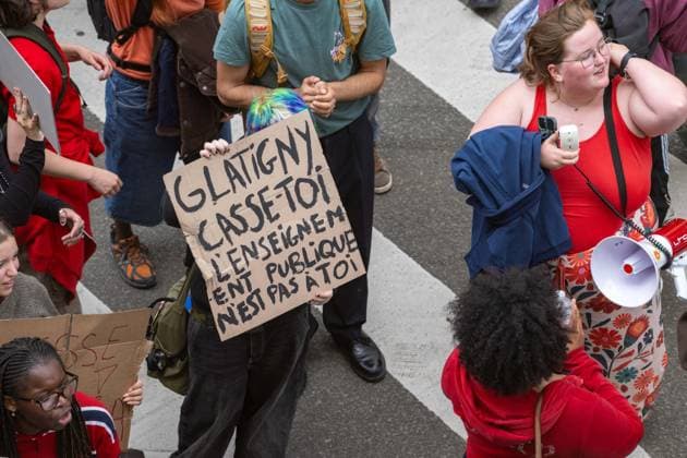 Students gather to protest against the tuition fee increase, outside the headquarters of the Federation Wallonie& 8209;Bruxelles in Brussels on Wednesday 03 June 2026.  JONASxROOSENS 175823110
