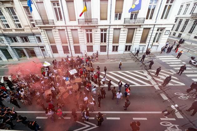 Students gather to protest against the tuition fee increase, outside the headquarters of the Federation Wallonie& 8209;Bruxelles in Brussels on Wednesday 03 June 2026.  JONASxROOSENS 175823140