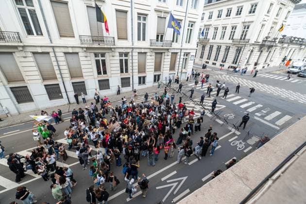 Students gather to protest against the tuition fee increase, outside the headquarters of the Federation Wallonie& 8209;Bruxelles in Brussels on Wednesday 03 June 2026.  JONASxROOSENS 175823242