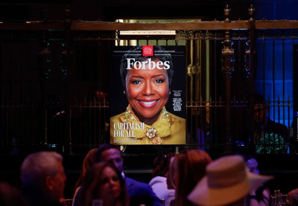 A copy of Forbes Magazine is on display as guests listen to speakers at the 2025 Forbes Iconoclast Summit on Wednesday, June 3, 2026 at Gotham Hall in New York City.  NYP20260603108 JohnxAngelillo
