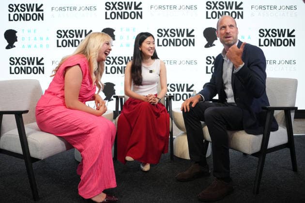 . 03 06 2026. London, United Kingdom. Prince William speaks to two winners of The Diana Award, Sophie Pender and Vivi Lin , at the SXSW Festival in London.  xPoolx xi-Imagesx IIM-26803-0064