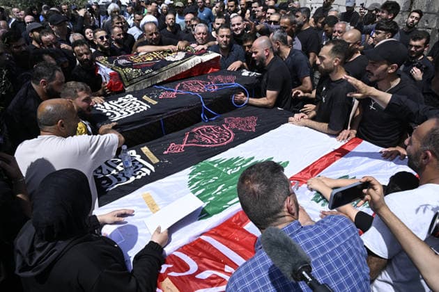 Funeral ceremony held in Wardaniyeh for a family of six WARDANIYEH, LEBANON - JUNE 3: People attend a funeral ceremony held for a family of six, consisting of a father, mother, and four children, who lost their lives in an Israeli strike on the town of Al-Mariwaniyeh, in Wardaniyeh, southern Lebanon, on June 3, 2026. Houssam Shbaro Anadolu Wardaniyeh Lebanon. Editorial use only. Please get in touch for any other usage.  Copyright: x2026xAnadoluxHoussamxShbarox