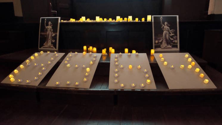Candles are seen placed in remembrance during the rally to mark the 37th anniversary of the Chinese military crackdown on the pro-democracy movement in Beijing s Tiananmen Square at the chapel of the Waseda Hoshien in Tokyo, Japan on Wednesday, June 3, 2026.  TKP2026060301 KEIZOxMORI