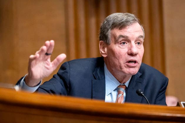 Sen. Mark Warner, D-VA, questions Secretary of the Treasury Scott Bessent during a Senate Finance Committee hearing on President Donald Trump s fiscal year 2027 budget request for the Treasury Department in the Dirksen Senate Office Building near the U.S. Capitol in Washington, DC on Wednesday, June 3, 2026.  WAP20260603484 BONNIExCASH