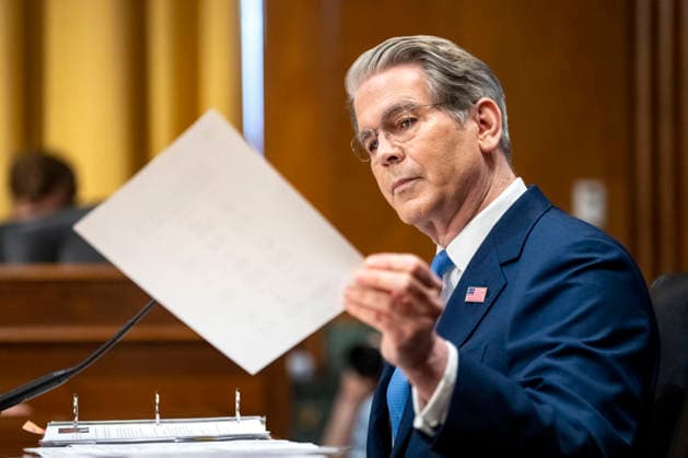 Secretary of the Treasury Scott Bessent reads notes during a Senate Finance Committee hearing on President Donald Trump s fiscal year 2027 budget request for the Treasury Department in the Dirksen Senate Office Building near the U.S. Capitol in Washington, DC on Wednesday, June 3, 2026.  WAP20260603491 BONNIExCASH