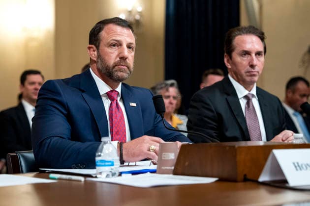 (L-R) Secretary of the Department of Homeland Security (DHS) Markwayne Mullin and Deputy Secretary of Homeland Security Troy Edgar attend a House Homeland Security Committee hearing on the fiscal year 2027 budget request for DHS in the Canon House Office Building near the U.S. Capitol in Washington, DC on Wednesday, June 3, 2026.  WAP20260603499 BONNIExCASH