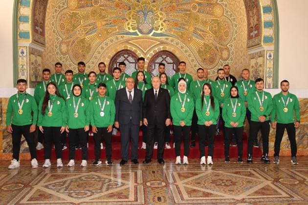 Algerian President honors champion athletes at People’s Palace ceremony Algerian President Abdelmadjid Tebboune attends a ceremony honoring a group of Algerian athletes who achieved titles in continental and international competitions at the People’s Palace in Algiers, Algeria, on June 3, 2026. The ceremony was held in recognition of their sporting achievements and their representation of Algeria in international events. Photo by Algerian Presidency Office Algeria Algeria Algeria 030626_Algiers_ÙAPO_00(14) Copyright: xapaimagesxAlgerianxPresidencyxOfficex xapaimagesx