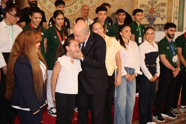Algerian President honors champion athletes at People’s Palace ceremony Algerian President Abdelmadjid Tebboune attends a ceremony honoring a group of Algerian athletes who achieved titles in continental and international competitions at the People’s Palace in Algiers, Algeria, on June 3, 2026. The ceremony was held in recognition of their sporting achievements and their representation of Algeria in international events. Photo by Algerian Presidency Office Algeria Algeria Algeria 030626_Algiers_ÙAPO_00(15) Copyright: xapaimagesxAlgerianxPresidencyxOfficex xapaimagesx