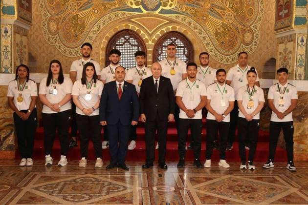 Algerian President honors champion athletes at People’s Palace ceremony Algerian President Abdelmadjid Tebboune attends a ceremony honoring a group of Algerian athletes who achieved titles in continental and international competitions at the People’s Palace in Algiers, Algeria, on June 3, 2026. The ceremony was held in recognition of their sporting achievements and their representation of Algeria in international events. Photo by Algerian Presidency Office Algeria Algeria Algeria 030626_Algiers_ÙAPO_00(9) Copyright: xapaimagesxAlgerianxPresidencyxOfficex xapaimagesx