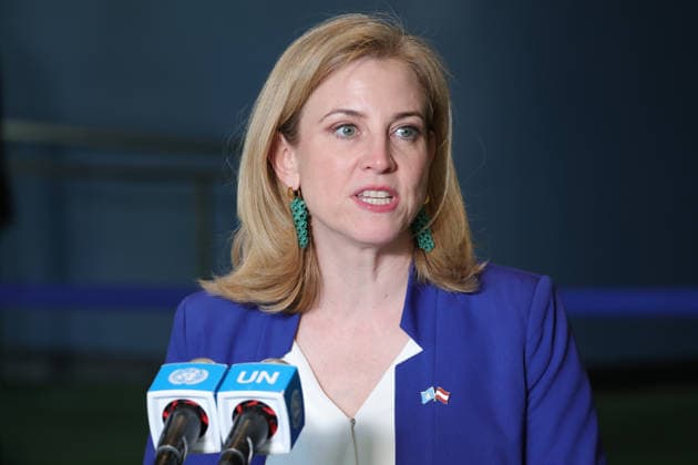 June 3, 2026, New York, New York, USA: AustriaÃ¢â‚¬â ¢s Federal Minister for European and International Affairs BEATE MEINL-REISINGER speaks to reporters at the General Assembly stakeout after Austria was elected to a non-permanent seat on the UN Security Council for the 2027Ã¢â‚¬2028 term inside the General Assembly Hall at UNHQ New York USA  - ZUMAo116 20260603_znp_o116_003 Copyright: xBiancaxOterox