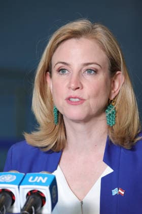June 3, 2026, New York, New York, USA: AustriaÃ¢â‚¬â ¢s Federal Minister for European and International Affairs BEATE MEINL-REISINGER speaks to reporters at the General Assembly stakeout after Austria was elected to a non-permanent seat on the UN Security Council for the 2027Ã¢â‚¬2028 term inside the General Assembly Hall at UNHQ New York USA  - ZUMAo116 20260603_znp_o116_004 Copyright: xBiancaxOterox