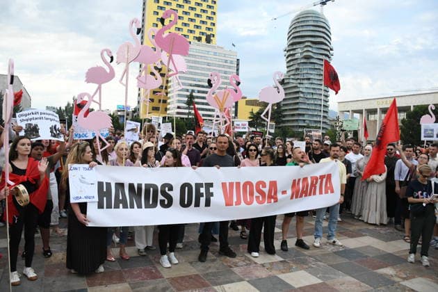 Police use water cannons to disperse protesters at a demonstration against a tourism project in Albania TIRANA, ALBANIA - JUNE 3: People stage a protest against a planned tourism project in the Zvernec area of the city of Avlonya (Vlora) as they gather on the Boulevard of the Nation’s Martyrs in Tirana, Albania on June 3, 2026. People protest the sale of a stretch of coastline in Zvernec as part of a tourism project reportedly linked to U.S. President Donald Trump’s daughter, Ivanka Trump, and her husband, Jared Kushner. Olsi Shehu Anadolu Tirana Albania. Editorial use only. Please get in touch for any other usage.  Copyright: x2026xAnadoluxOlsixShehux
