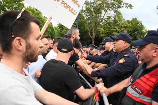Police use water cannons to disperse protesters at a demonstration against a tourism project in Albania TIRANA, ALBANIA - JUNE 3: People face off with police during a protest against a planned tourism project in the Zvernec area of the city of Avlonya (Vlora) as they gather on the Boulevard of the Nation’s Martyrs in Tirana, Albania on June 3, 2026. People protest the sale of a stretch of coastline in Zvernec as part of a tourism project reportedly linked to U.S. President Donald Trump’s daughter, Ivanka Trump, and her husband, Jared Kushner. Olsi Shehu Anadolu Tirana Albania. Editorial use only. Please get in touch for any other usage.  Copyright: x2026xAnadoluxOlsixShehux