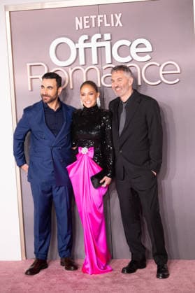 IPA85302003 - London, UK Premiere of the film Office Romance at BFI Southbank - Pictured: Brett Goldstein, Jennifer Lopez, Ol Parker (L-R)  Copyright: xCRISTINAxMASSEIx xx 85302003