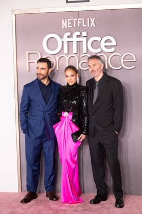 IPA85302012 - London, UK Premiere of the film Office Romance at BFI Southbank - Pictured: Brett Goldstein, Jennifer Lopez, Ol Parker (L-R)  Copyright: xCRISTINAxMASSEIx xx 85302012