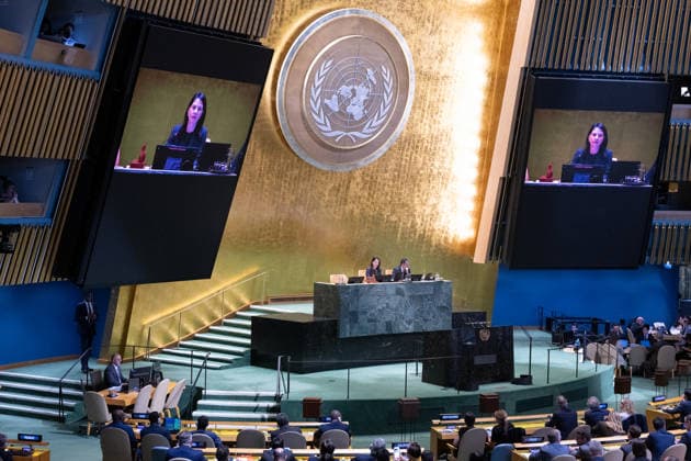 (260603) -- UNITED NATIONS, June 3, 2026 -- This photo shows a General Assembly session to elect non-permanent members of the UN Security Council, at the UN headquarters in New York, on June 3, 2026. Austria, Kyrgyzstan, Portugal, Trinidad and Tobago, and Zimbabwe were elected non-permanent members of the UN Security Council on Wednesday for a two-year term. ( UN Photo Handout via Xinhua) UN-SECURITY COUNCIL-NON-PERMANENT MEMBERS-ELECTION EskinderxDebebe 