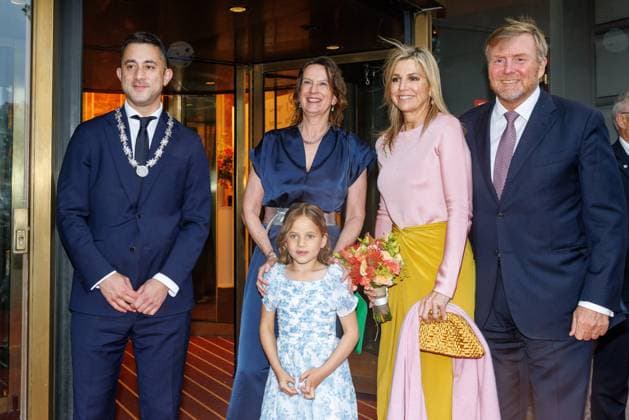 The Netherlands, 2026-06-03 20:29:54 NLD Amsterdam 20260603 - Royal Couple at the opening of the Holland Festival. In the photo: King Willem-Alexander and Queen Maxima - Greeting outside the main entrance by Emily Ansenk, Director of the Holland Festival. H.M. the Queen is presented with a hand bouquet by Alma Valkenburg (7 years old), daughter of Music & Music Theatre Program Manager Jochem Valkenburg.  Copyright: xx x