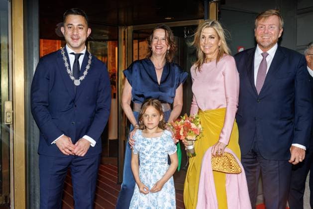 The Netherlands, 2026-06-03 20:29:58 NLD Amsterdam 20260603 - Royal Couple at the opening of the Holland Festival. In the photo: King Willem-Alexander and Queen Maxima - Greeting outside the main entrance by Emily Ansenk, Director of the Holland Festival. H.M. the Queen is presented with a hand bouquet by Alma Valkenburg (7 years old), daughter of Music & Music Theatre Program Manager Jochem Valkenburg.  Copyright: xx x
