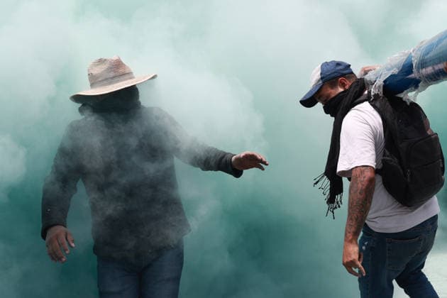 CNTE teachers hold third day of protests in Mexico City after declaring indefinite national strike MEXICO CITY, MEXICO - JUNE 03: Demonstrators attempt to breach the gates of the Mexico s Education Ministry building as riot police discharge fire extinguishers at them during a protest by CNTE teachers, in Mexico City, Mexico on June 03, 2026. Members of National Coordination of Education Workers (CNTE) forced their way into Mexico s Education Ministry building, causing damage to the facilities, as part of the third day of protests following the declaration of a national strike. Daniel Cardenas Anadolu Mexico City Mexico. Editorial use only. Please get in touch for any other usage.  Copyright: x2026xAnadoluxDanielxCardenasx