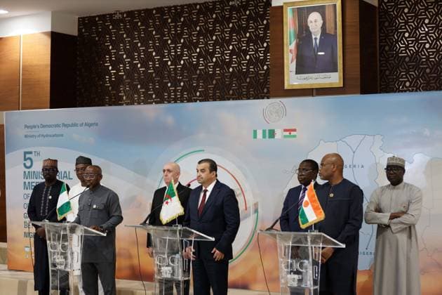5th ministerial meeting of the TSGP trans-Saharan gas pipeline project Mohamed Arkab, Algerian Minister of Energy and Mines C , Ekperikpe Ekpo, Nigerian Minister of State for Petroleum Resources, L , Hamadou TINI, Nigerian Minister of Public Works R , at the 5th ministerial meeting of the steering committee for the trans-Saharan gas pipeline project between Algeria, Nigeria and Niger in Algiers, Algeria on June 03, 2026, the meeting will address the conclusions of the 4th ministerial meeting of the TSGP Steering Committee, which was sanctioned by the signing of a memorandum of understanding between the three countries Photo By Billel Bensalem APP Alger Algeria Copyright: xAlgÃ riexPressexPhotosxAPPxBillelxBensalemx xAPPx IMG_3619