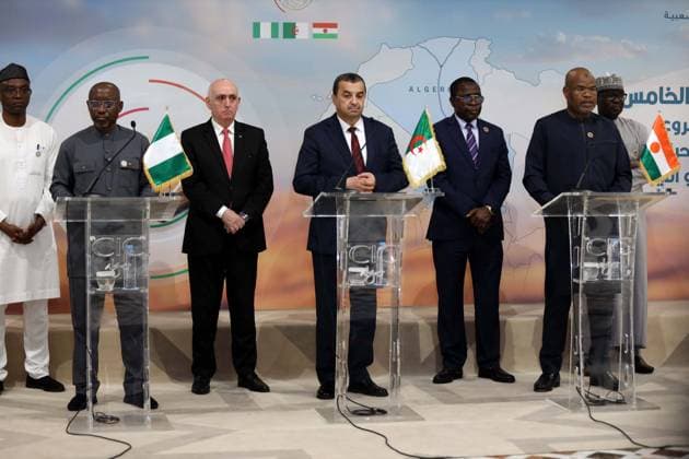 5th ministerial meeting of the TSGP trans-Saharan gas pipeline project Mohamed Arkab, Algerian Minister of Energy and Mines C , Ekperikpe Ekpo, Nigerian Minister of State for Petroleum Resources, L , Hamadou TINI, Nigerian Minister of Public Works R , at the 5th ministerial meeting of the steering committee for the trans-Saharan gas pipeline project between Algeria, Nigeria and Niger in Algiers, Algeria on June 03, 2026, the meeting will address the conclusions of the 4th ministerial meeting of the TSGP Steering Committee, which was sanctioned by the signing of a memorandum of understanding between the three countries Photo By Billel Bensalem APP Alger Algeria Copyright: xAlgÃ riexPressexPhotosxAPPxBillelxBensalemx xAPPx IMG_3642
