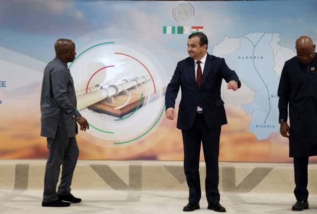 5th ministerial meeting of the TSGP trans-Saharan gas pipeline project Mohamed Arkab, Algerian Minister of Energy and Mines C , Ekperikpe Ekpo, Nigerian Minister of State for Petroleum Resources, L , Hamadou TINI, Nigerian Minister of Public Works R , at the 5th ministerial meeting of the steering committee for the trans-Saharan gas pipeline project between Algeria, Nigeria and Niger in Algiers, Algeria on June 03, 2026, the meeting will address the conclusions of the 4th ministerial meeting of the TSGP Steering Committee, which was sanctioned by the signing of a memorandum of understanding between the three countries Photo By Billel Bensalem APP Alger Algeria Copyright: xAlgÃ riexPressexPhotosxAPPxBillelxBensalemx xAPPx IMG_3657