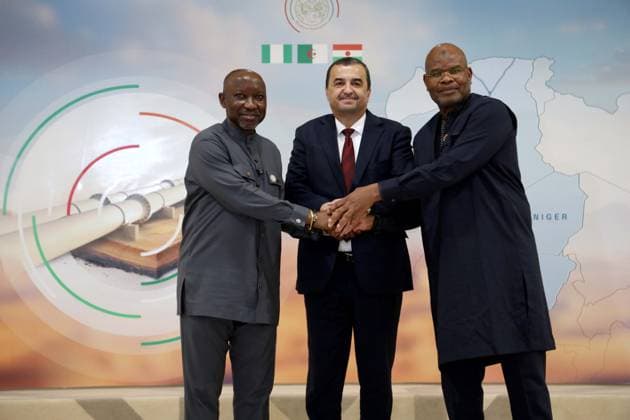 5th ministerial meeting of the TSGP trans-Saharan gas pipeline project Mohamed Arkab, Algerian Minister of Energy and Mines C , Ekperikpe Ekpo, Nigerian Minister of State for Petroleum Resources, L , Hamadou TINI, Nigerian Minister of Public Works R , at the 5th ministerial meeting of the steering committee for the trans-Saharan gas pipeline project between Algeria, Nigeria and Niger in Algiers, Algeria on June 03, 2026, the meeting will address the conclusions of the 4th ministerial meeting of the TSGP Steering Committee, which was sanctioned by the signing of a memorandum of understanding between the three countries Photo By Billel Bensalem APP Alger Algeria Copyright: xAlgÃ riexPressexPhotosxAPPxBillelxBensalemx xAPPx IMG_3673