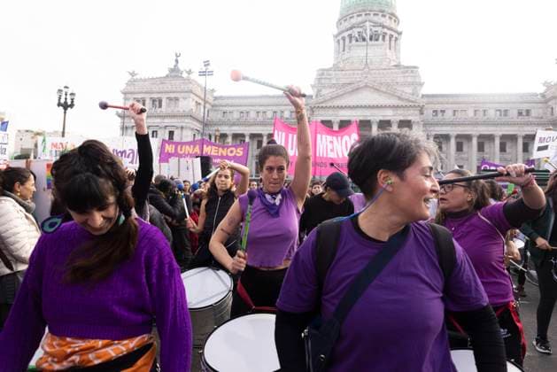 June 3, 2026, Ciudad Autonoma, Buenos Aires, argentina: Protests against gender violence took place across the country..A massive demonstration was held in front of the National Congress to demand public policies that prevent and eradicate violence against women and LGBTQ+ people...The feminist movement returned to the streets on the 11th anniversary of Not One Less. The main gathering was in Plaza Congreso in Buenos Aires, while different demonstrations took place throughout the country. The recent femicides of 14-year-old Agostina Vega from CoÂ³rdoba and 17-year-old Dulce Candia from Misiones reignited the debate regarding gender violence and the femicide statistics, which have remained stable si, once official records began. Ciudad Aut - ZUMAc230 20260603_znp_c230_021 Copyright: xVirginiaxChailex