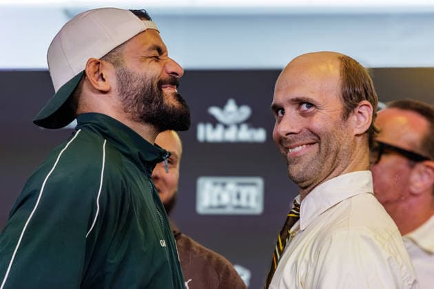 03.06.2026. Leverkusen. Ediz Tasci vs. Nathan Barnatt auf der Pressekonferenz im Vorfeld zum Fame Fighting, das große Promibox-Event von BILD und Eugen Lopez am 06.06.2026 in der Leverkusener Ostermann Arena. Zum ersten Mal in Kooperation mit dem britischen Pendant Misfits Boxing und dem internationalen Medienpartner The Sun. Leverkusen Ostermann Arena Nordrhein-Westfalen Deutschland *** 03 06 2026 Leverkusen Ediz Tasci vs Nathan Barnatt at the press conference in the run-up to Fame Fighting, the big celebrity boxing event by BILD and Eugen Lopez on 06 06 2026 in the Ostermann Arena in Leverkusen For the first time in cooperation with the British counterpart Misfits Boxing and the international media partner The Sun Leverkusen Ostermann Ar