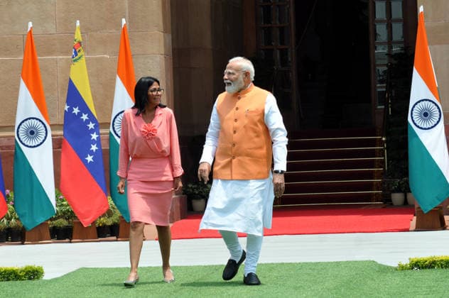 June 4, 2026, New Delhi, Delhi, India: Indian Prime minister Narendra Modi with Ms. Delcy Rodriguez, Acting President of The Bolivarian Republic of Venezuela on her officially five day visit to india, on 04 June 2026 at Hyderabad House, in New Delhi on Thursday, , India New Delhi India - ZUMAb226 20260604_zip_b226_016 Copyright: xRavixBatrax