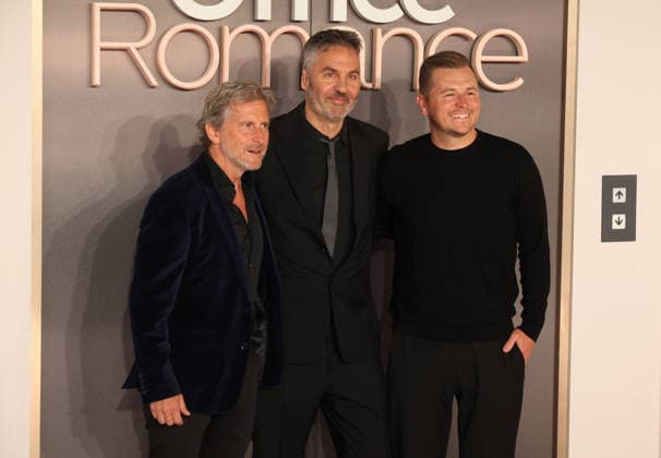 Office Romance premiere London, UK. Aaron Ryder, Ol Parker and Andrew Swett at Office Romance premiere. BFI. 3rd June 2026. LMK11-S030626-001 Steve Bealing Landmark Media 